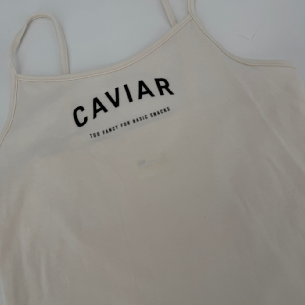 Wild Fable Cami Tank Top Caviar Graphic Snack Slogan Womens Size XS Cream White